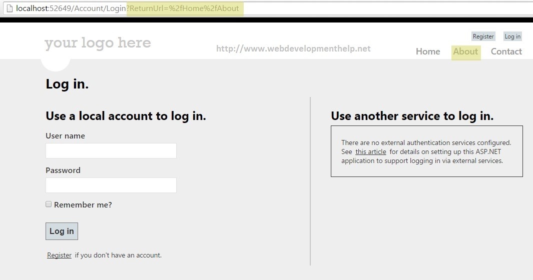 Login Page in MVC Project