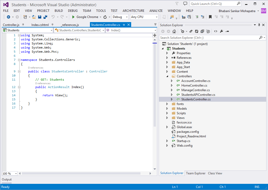 ASP.NET MVC Controller in Microsoft Visual Studio